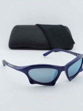 Balenciaga BB0229S 006 Unisex Oval Sunglasses - Blue / Blue Mirror